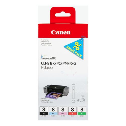 Canon Blekkpatron svart / cyan foto / magenta foto / rød / grønn (0620B027 / CLI8) (multipack)