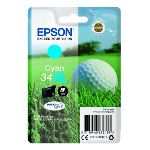 Epson Blekkpatron cyan (C13T34724010 / 34XL) (høy kapasitet)