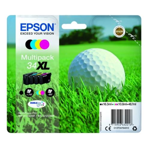 Epson Blekkpatron svart / cyan / magenta / gul (C13T34764010 / 34XL) (multipack, høy kapasitet)