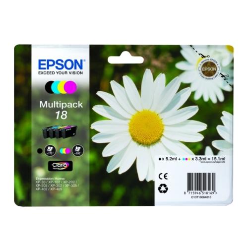 Epson Blekkpatron svart / cyan / magenta / gul (C13T18064012 / 18) (multipack)