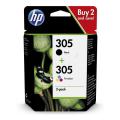 HP Blekkpatron svart / farge (6ZD17AE / 305) (Dobbelpakke, multipack)